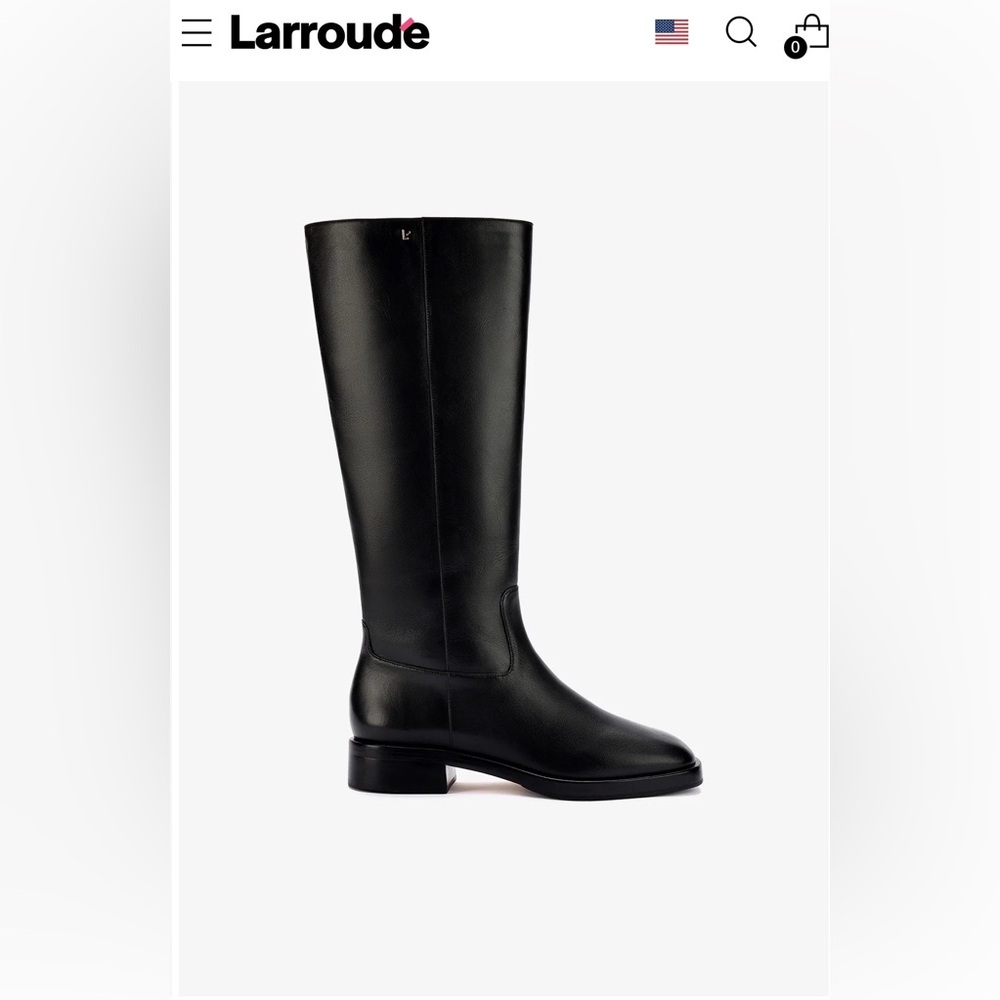 Larroude | Anne Boot in Black Leather, Classic Riding Boot